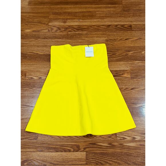 Brandon Maxwell Yellow Strapless Knit SunDress with Bell Mini Skirt sz L - Picture 10 of 12